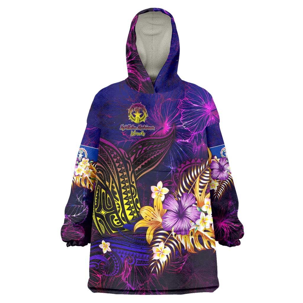 Northern Mariana Islands Wearable Blanket Hoodie Whale Hibiscus Polynesian DT02 One Size Purple - Polynesian Pride