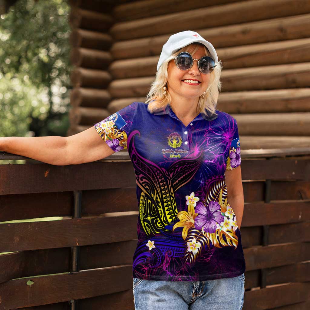 Northern Mariana Islands Women Polo Shirt Whale Hibiscus Polynesian