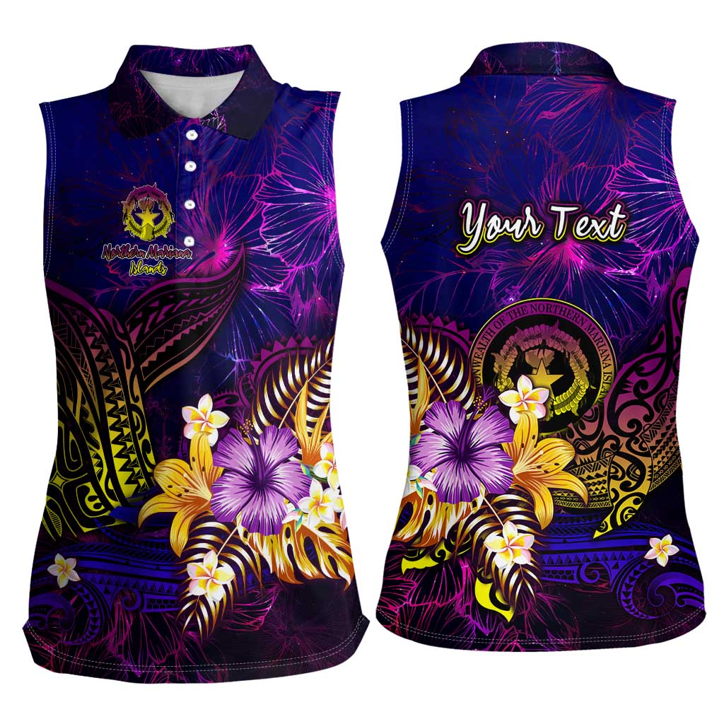 Northern Mariana Islands Women Sleeveless Polo Shirt Whale Hibiscus Polynesian