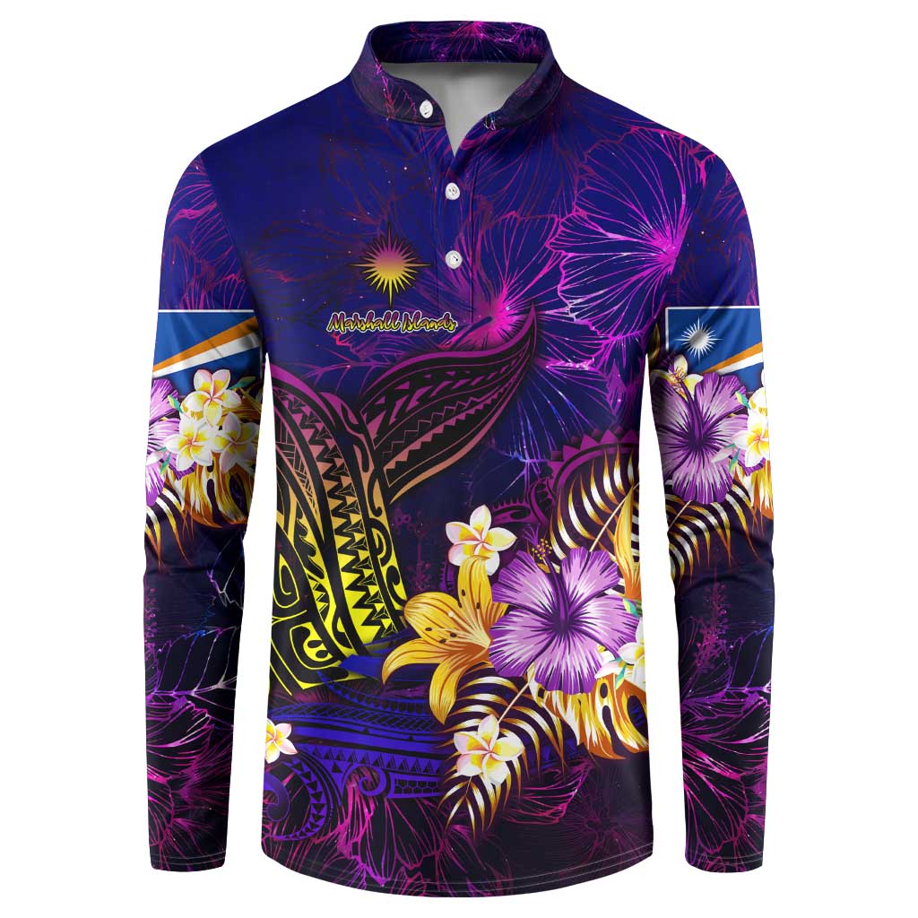 Marshall Islands Button Sweatshirt Whale Hibiscus Polynesian DT02 Purple - Polynesian Pride