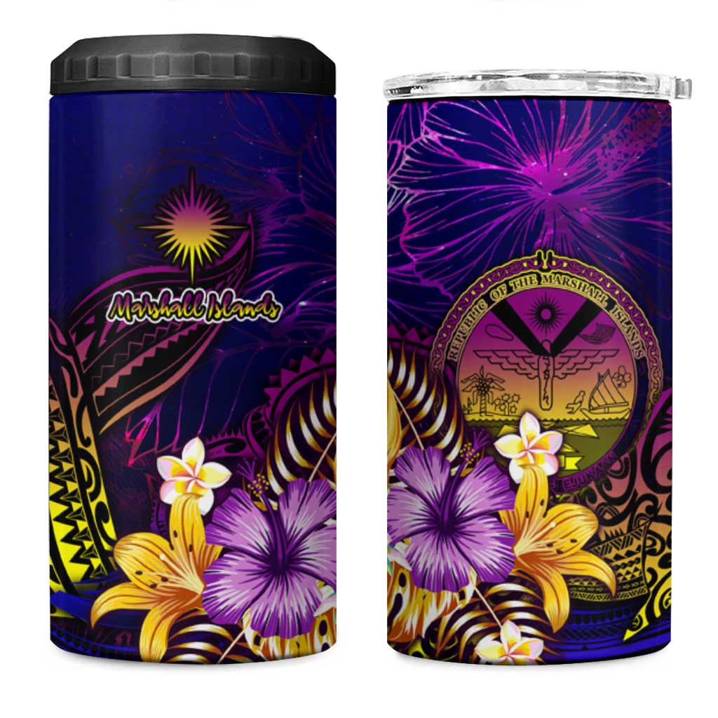 Marshall Islands 4 in 1 Can Cooler Tumbler Whale Hibiscus Polynesian DT02 One Size: 16 oz Purple - Polynesian Pride