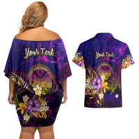 Marshall Islands Couples Matching Off Shoulder Short Dress and Hawaiian Shirt Whale Hibiscus Polynesian