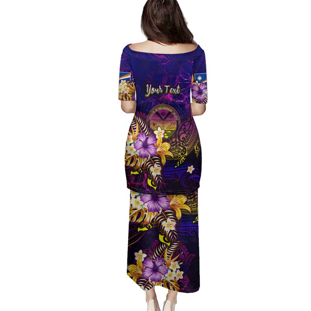 Marshall Islands Family Matching Puletasi and Hawaiian Shirt Whale Hibiscus Polynesian