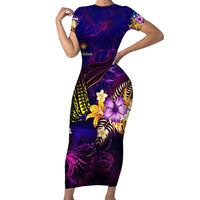 Marshall Islands Family Matching Short Sleeve Bodycon Dress and Hawaiian Shirt Whale Hibiscus Polynesian