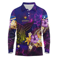 Marshall Islands Long Sleeve Polo Shirt Whale Hibiscus Polynesian