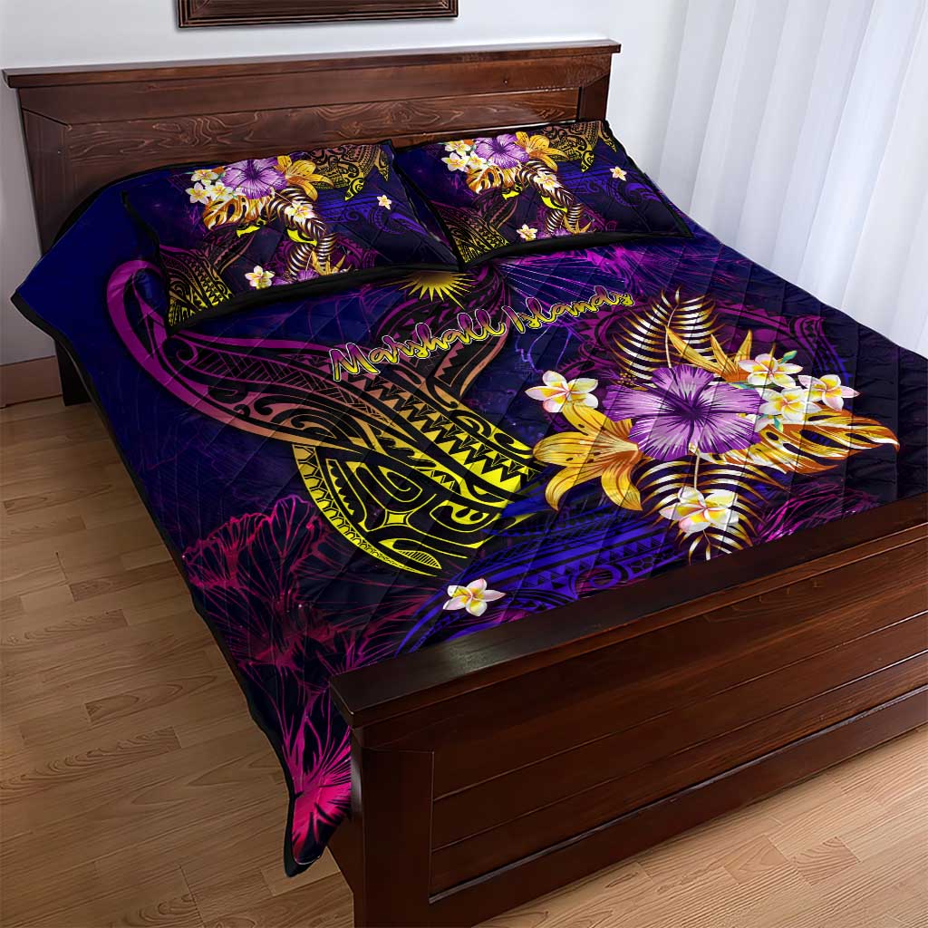 Marshall Islands Quilt Bed Set Whale Hibiscus Polynesian