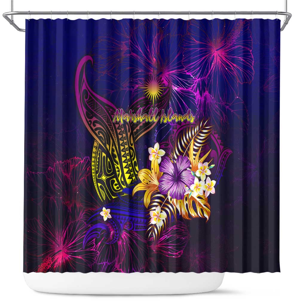 Marshall Islands Shower Curtain Whale Hibiscus Polynesian DT02 Purple - Polynesian Pride