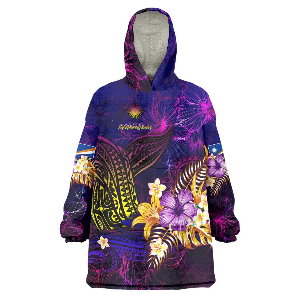 Marshall Islands Wearable Blanket Hoodie Whale Hibiscus Polynesian DT02 One Size Purple - Polynesian Pride