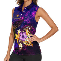 Marshall Islands Women Sleeveless Polo Shirt Whale Hibiscus Polynesian