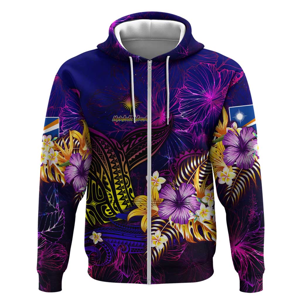 Marshall Islands Zip Hoodie Whale Hibiscus Polynesian DT02 Zip Hoodie Purple - Polynesian Pride