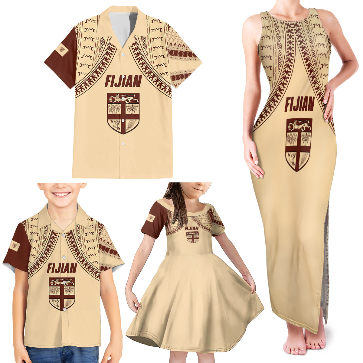 Fiji Bula Family Matching Tank Maxi Dress and Hawaiian Shirt Tapa Pattern Design DT02 - Polynesian Pride