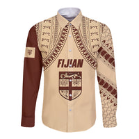 Fiji Bula Long Sleeve Button Shirt Tapa Pattern Design DT02 Unisex Beige - Polynesian Pride