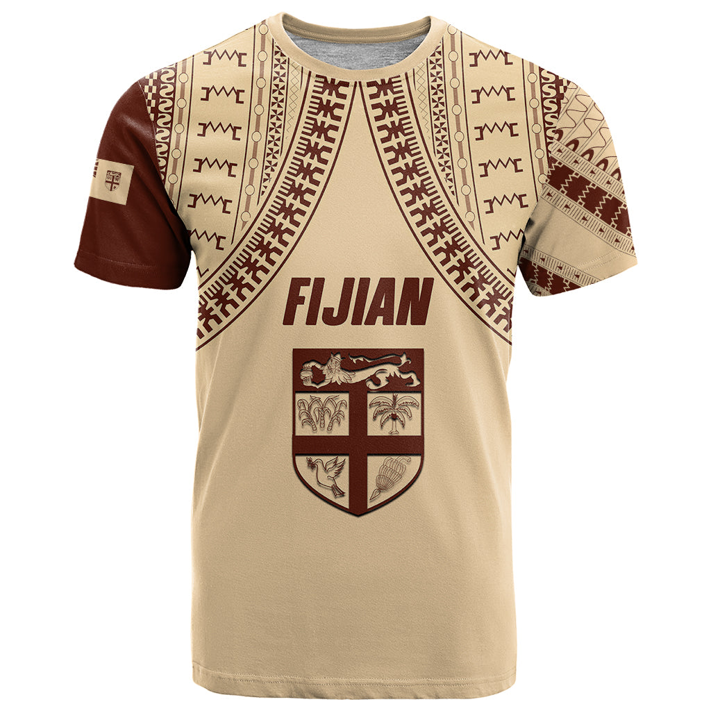Fiji Bula T Shirt Tapa Pattern Design DT02 Beige - Polynesian Pride