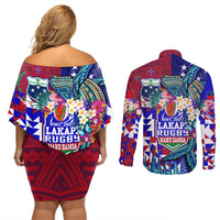manu-samoa-rugby-2023-couples-matching-off-shoulder-short-dress-and-long-sleeve-button-shirts-humpback-whale-hexagon-tribal-tropical-style