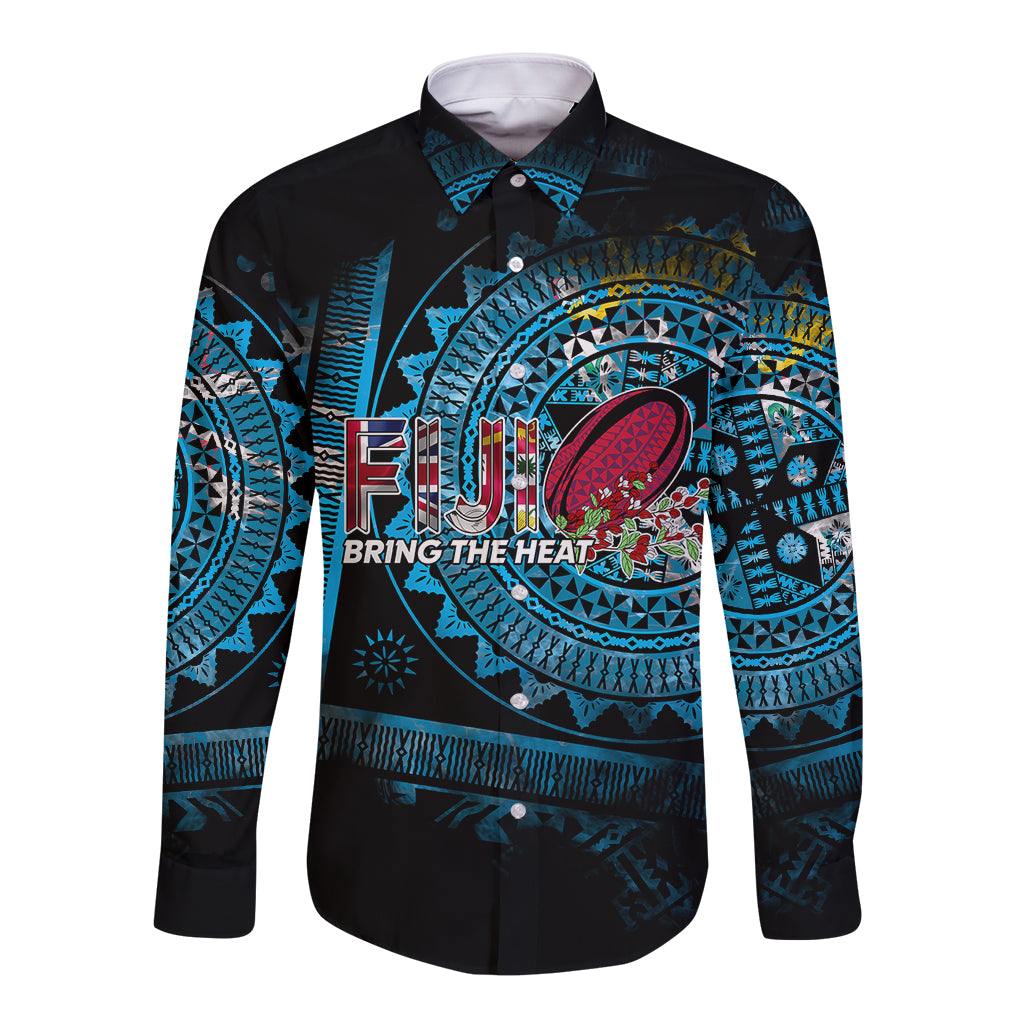 Fiji Rugby Long Sleeve Button Shirt Bring The Heat DT02 Unisex Blue - Polynesian Pride