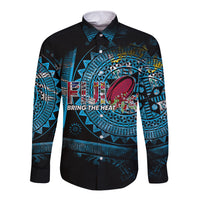 Fiji Rugby Long Sleeve Button Shirt Bring The Heat DT02 Unisex Blue - Polynesian Pride