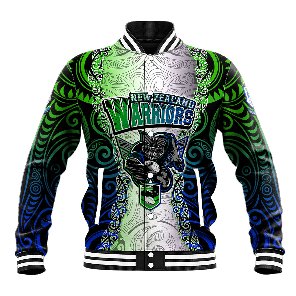 Personalised New Zealand Warriors Baseball Jacket Maori Silver Fern Green DT02 Unisex Green - Polynesian Pride