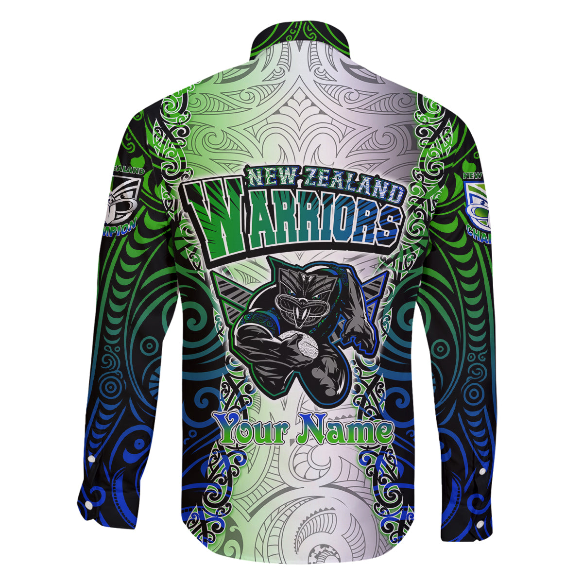 Personalised New Zealand Warriors Family Matching Off Shoulder Long Sleeve Dress and Hawaiian Shirt Maori Silver Fern Green DT02 - Polynesian Pride