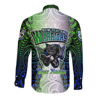 Personalised New Zealand Warriors Long Sleeve Button Shirt Maori Silver Fern Green DT02 - Polynesian Pride