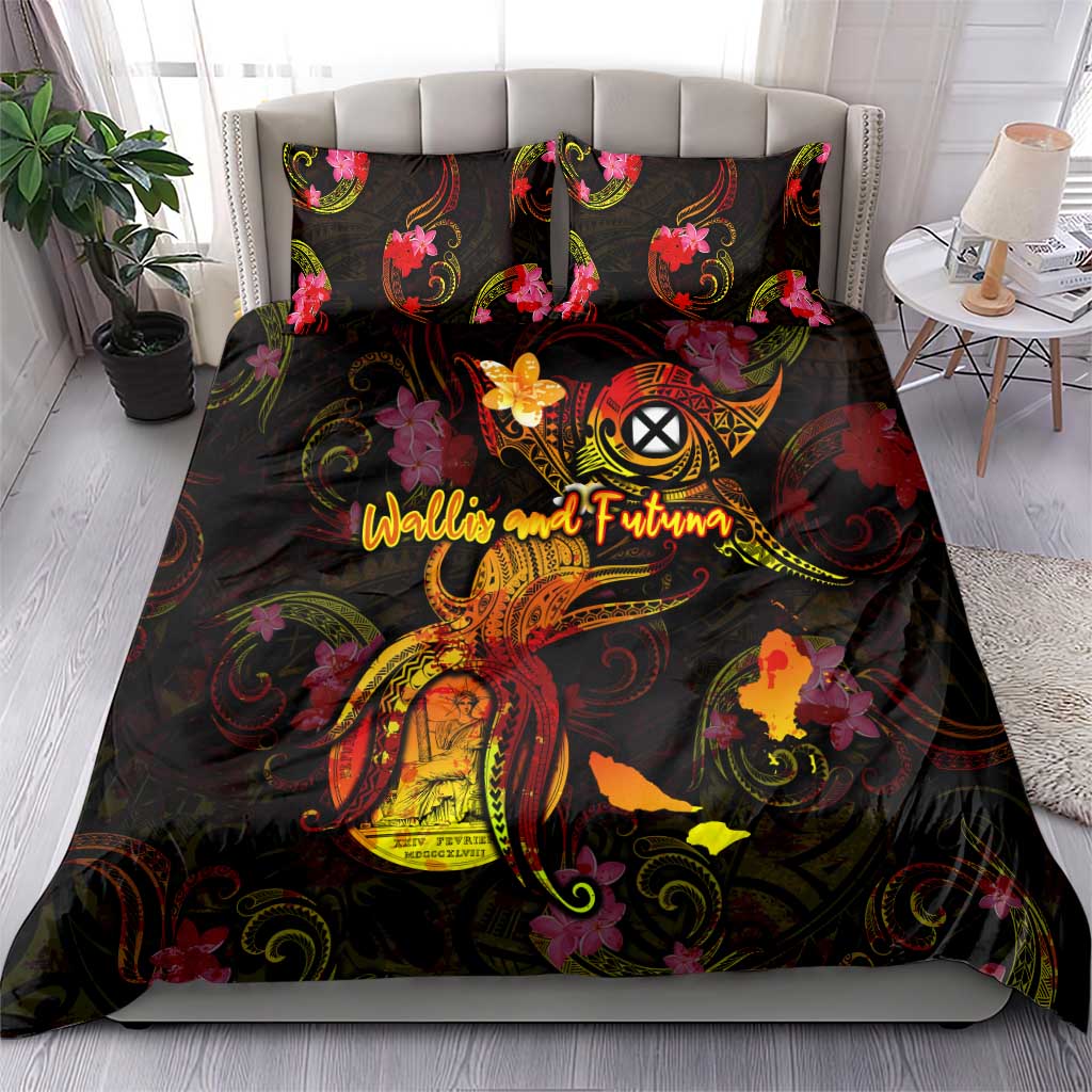 Wallis and Futuna Bedding Set Octopus Plumeria Polynesian Tattoo