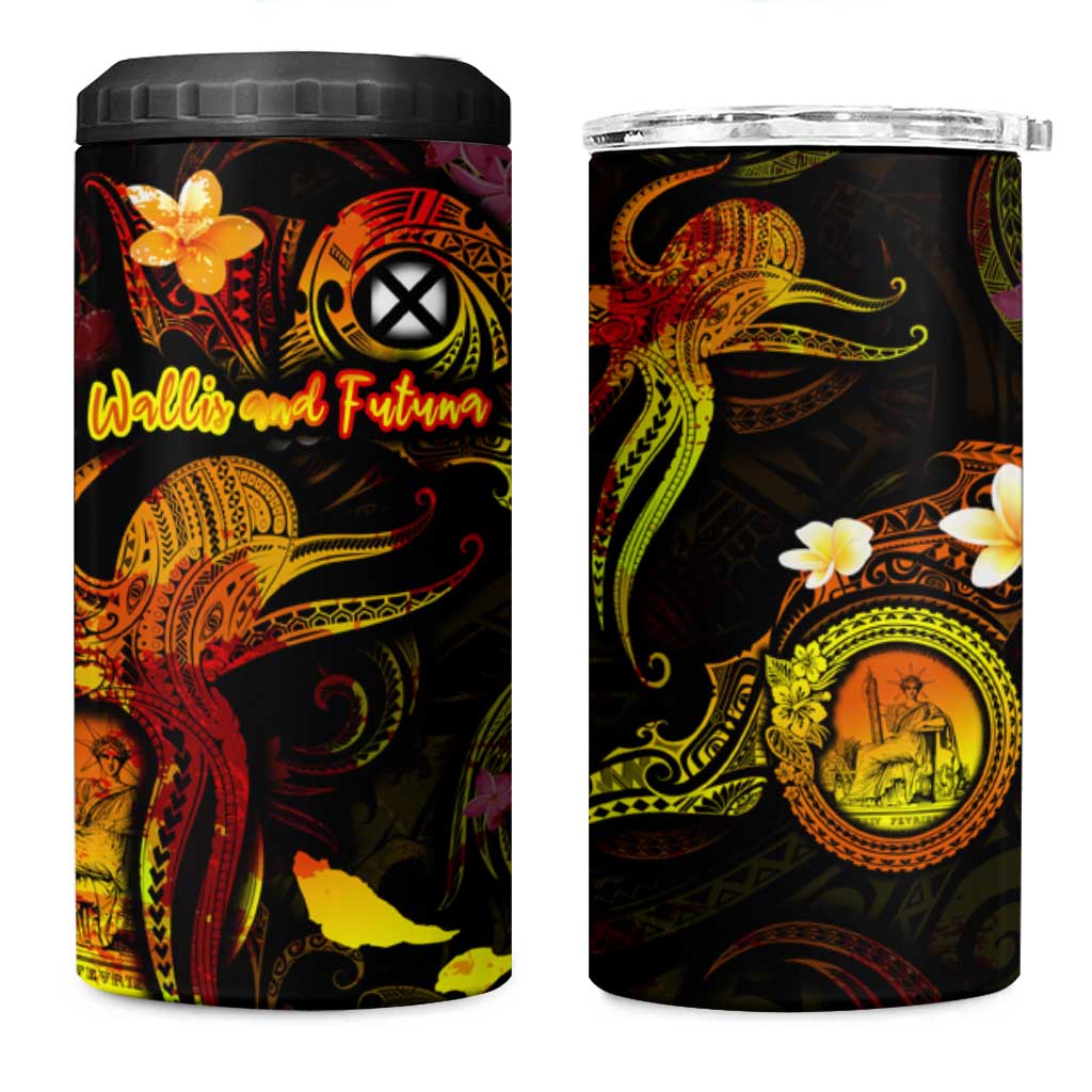 Wallis and Futuna 4 in 1 Can Cooler Tumbler Octopus Plumeria Polynesian Tattoo DT02 One Size: 16 oz Black - Polynesian Pride