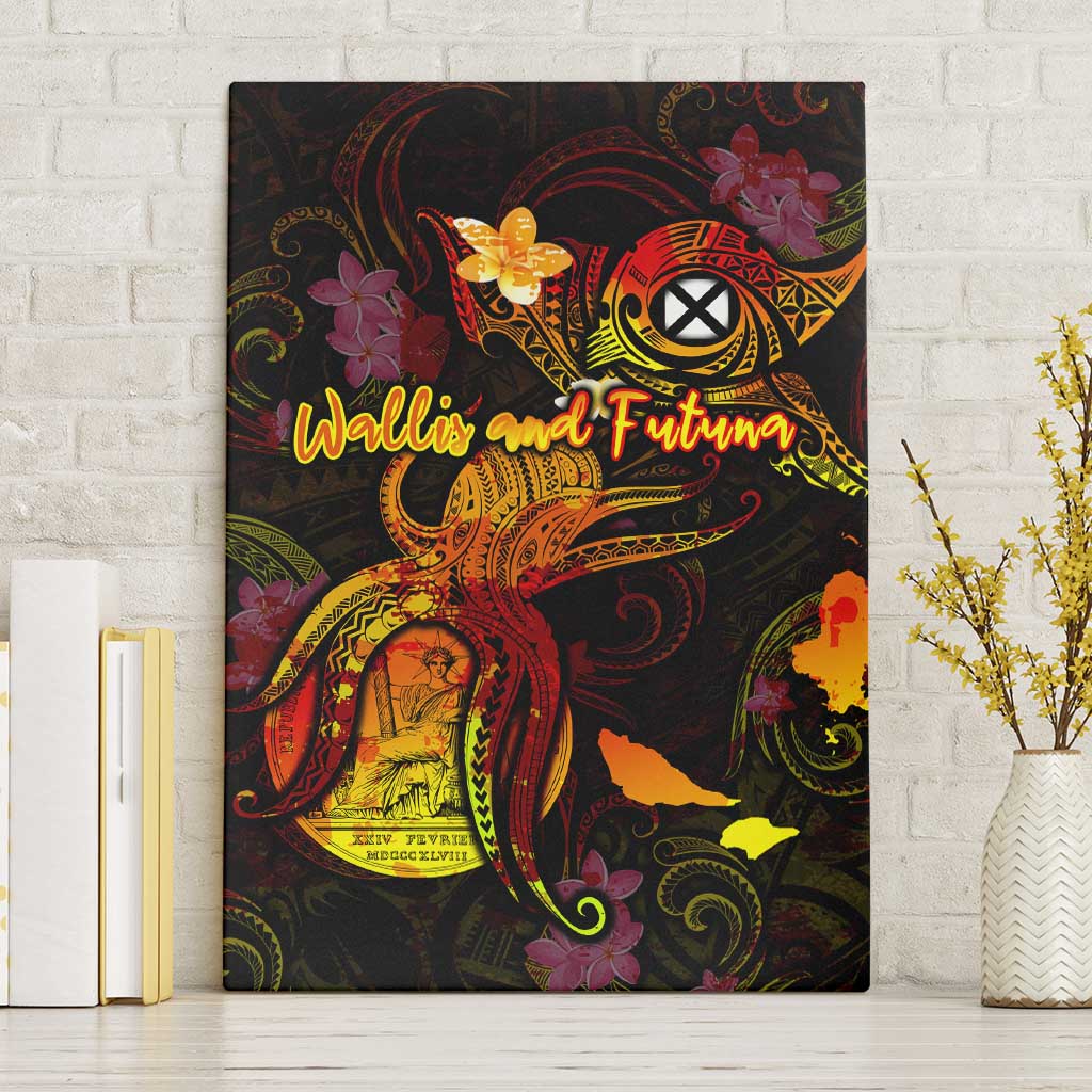 Wallis and Futuna Canvas Wall Art Octopus Plumeria Polynesian Tattoo DT02 Without Frame Black - Polynesian Pride