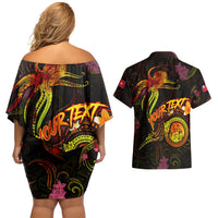 Wallis and Futuna Couples Matching Off Shoulder Short Dress and Hawaiian Shirt Octopus Plumeria Polynesian Tattoo