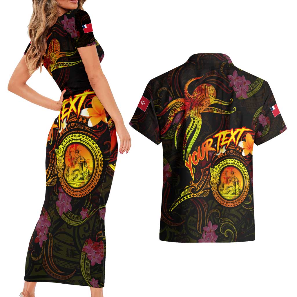 Wallis and Futuna Couples Matching Short Sleeve Bodycon Dress and Hawaiian Shirt Octopus Plumeria Polynesian Tattoo
