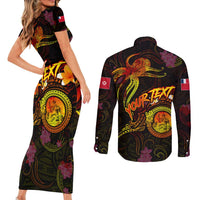 Wallis and Futuna Couples Matching Short Sleeve Bodycon Dress and Long Sleeve Button Shirt Octopus Plumeria Polynesian Tattoo