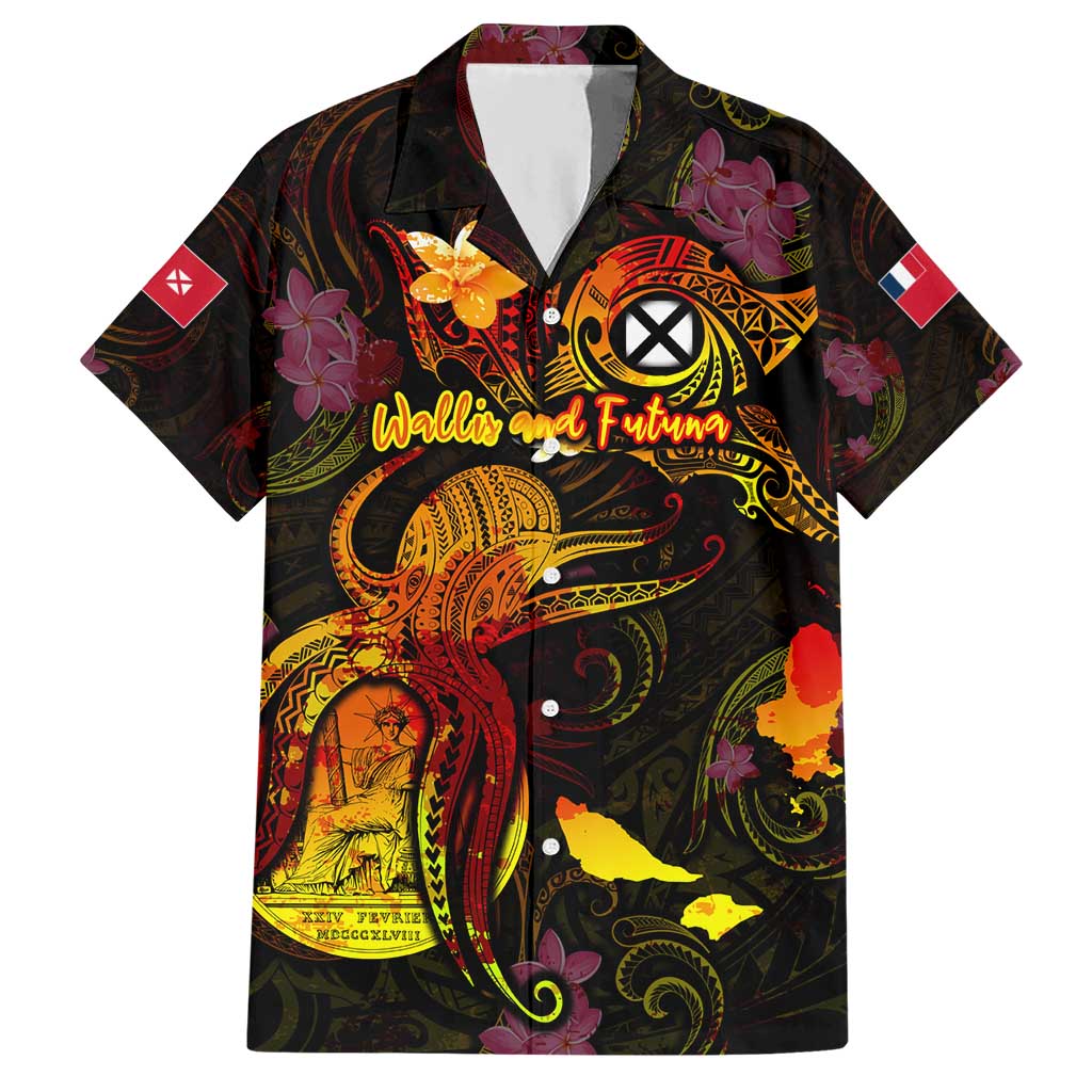 Wallis and Futuna Hawaiian Shirt Octopus Plumeria Polynesian Tattoo DT02 Black - Polynesian Pride
