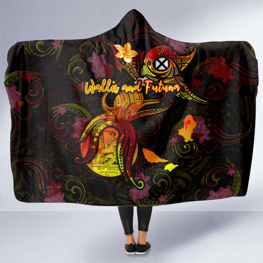 Wallis and Futuna Hooded Blanket Octopus Plumeria Polynesian Tattoo DT02 One Size Black - Polynesian Pride
