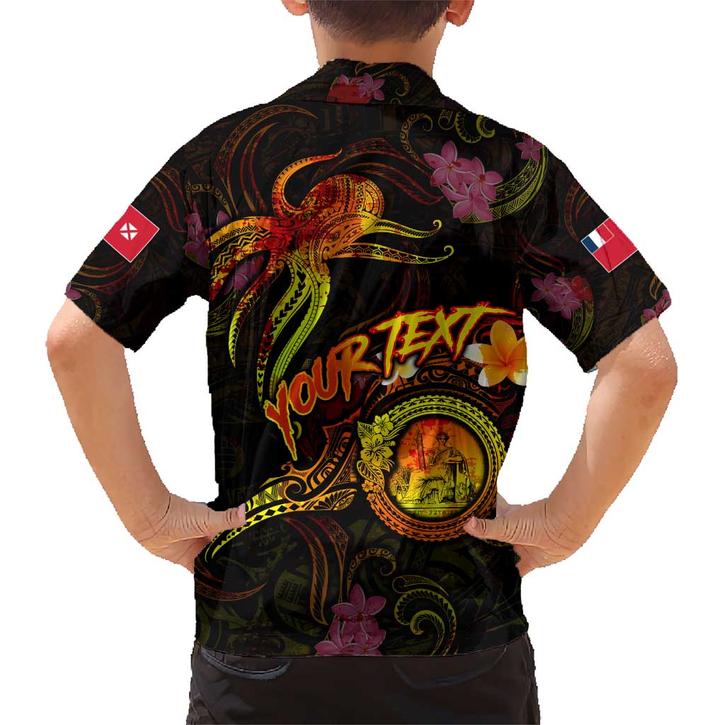 Wallis and Futuna Kid Hawaiian Shirt Octopus Plumeria Polynesian Tattoo