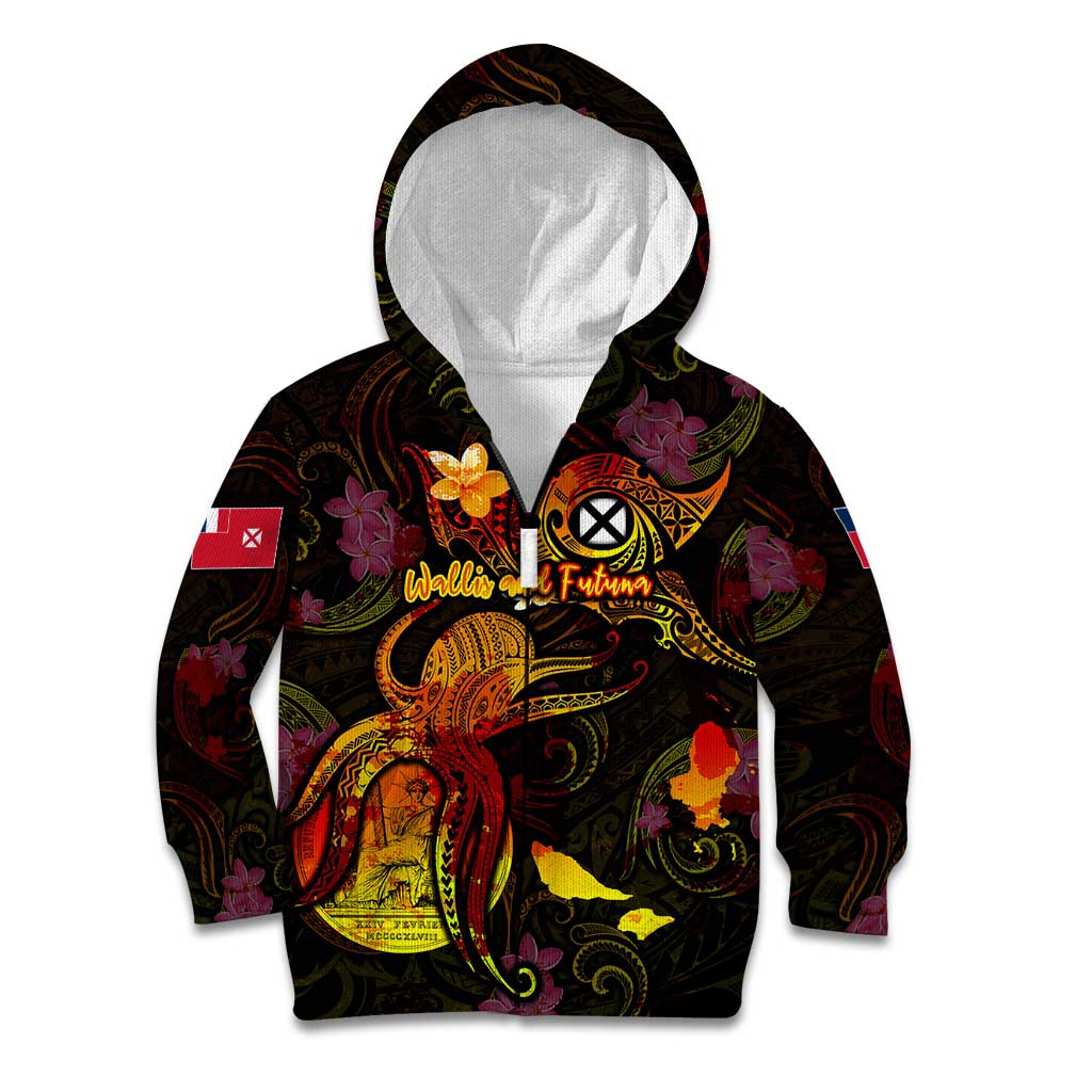 Wallis and Futuna Kid Hoodie Octopus Plumeria Polynesian Tattoo