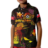 Wallis and Futuna Kid Polo Shirt Octopus Plumeria Polynesian Tattoo