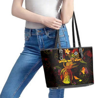 Wallis and Futuna Leather Tote Bag Octopus Plumeria Polynesian Tattoo