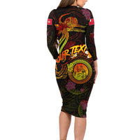 Wallis and Futuna Long Sleeve Bodycon Dress Octopus Plumeria Polynesian Tattoo