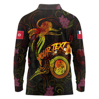 Wallis and Futuna Long Sleeve Polo Shirt Octopus Plumeria Polynesian Tattoo