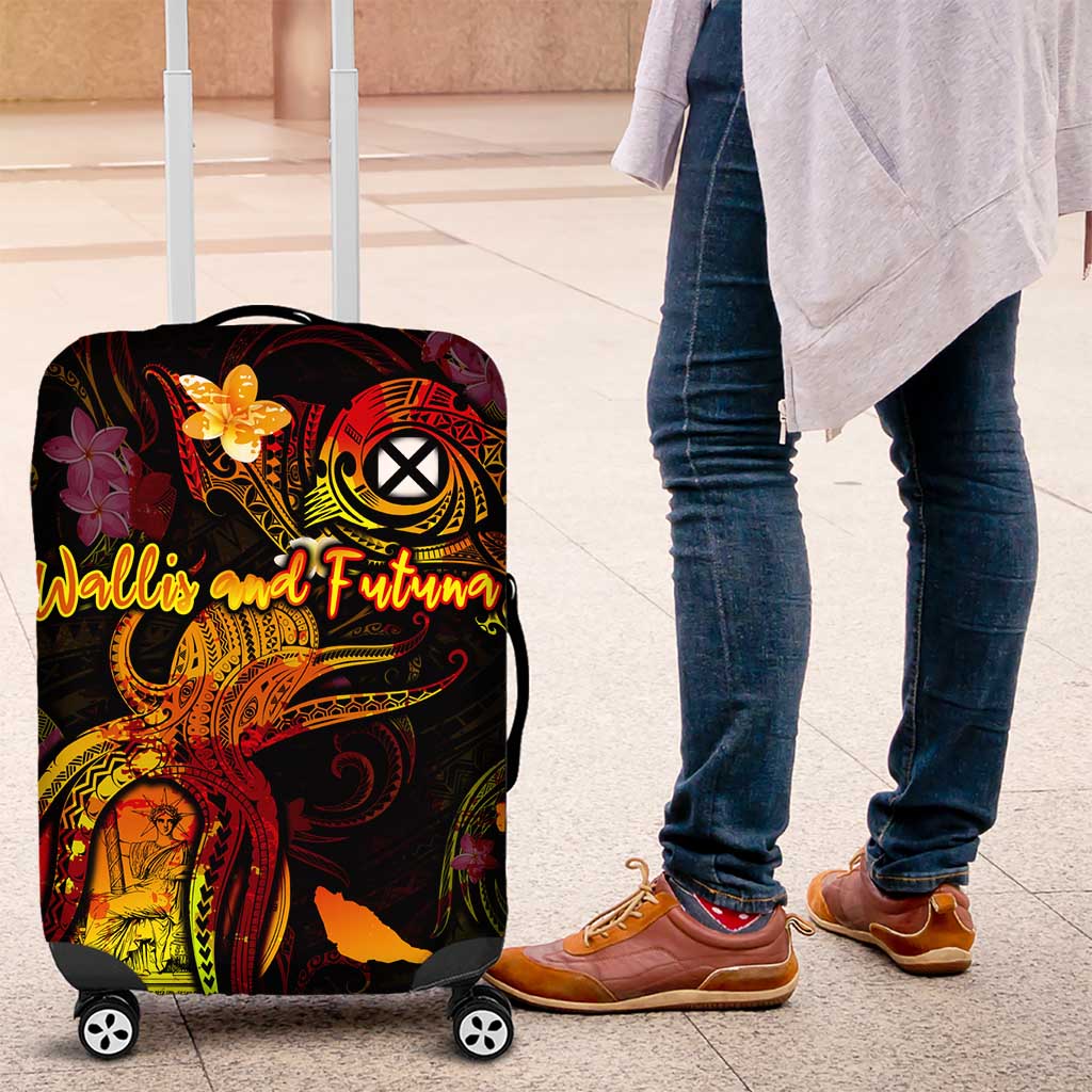 Wallis and Futuna Luggage Cover Octopus Plumeria Polynesian Tattoo DT02 Black - Polynesian Pride