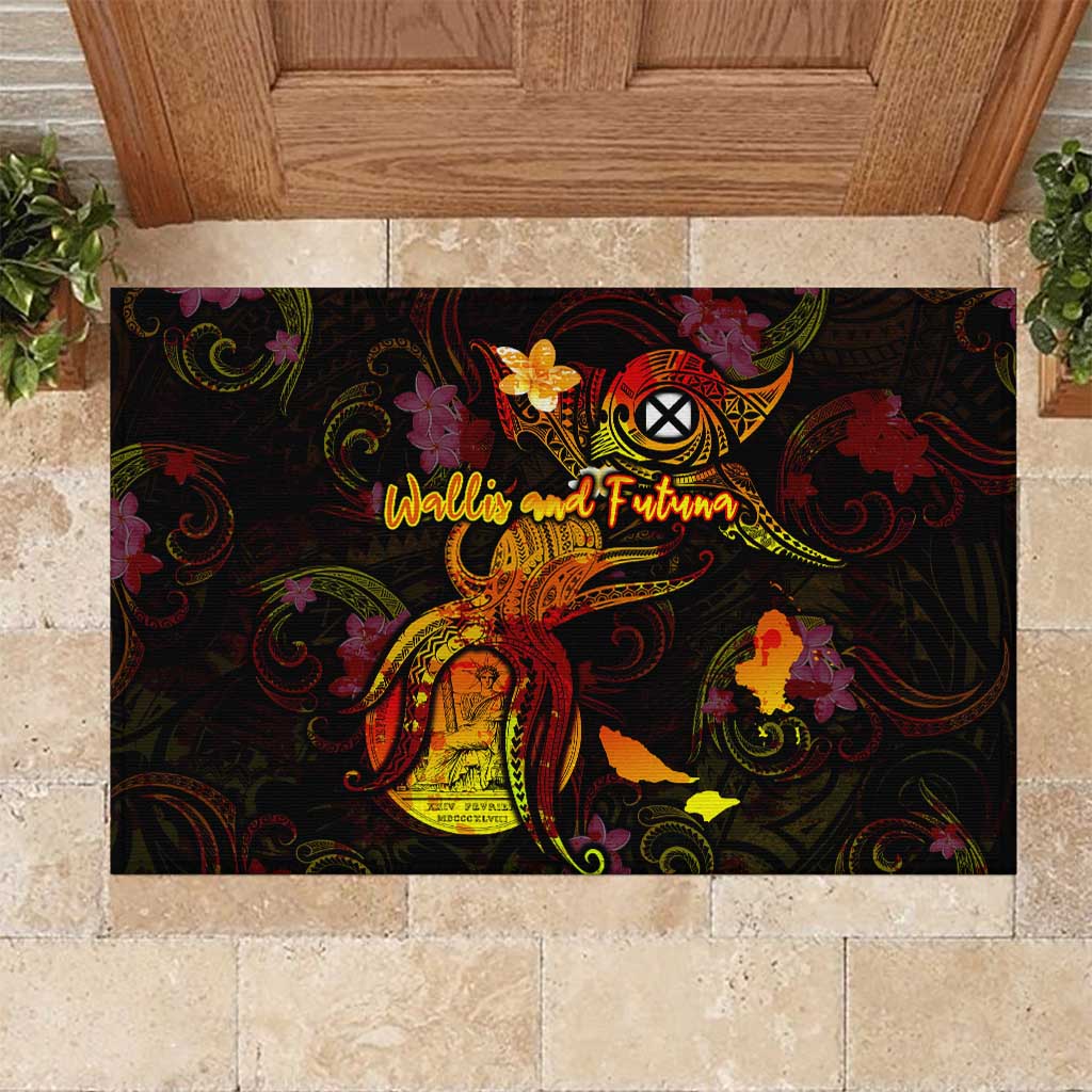 Wallis and Futuna Rubber Doormat Octopus Plumeria Polynesian Tattoo DT02 Black - Polynesian Pride
