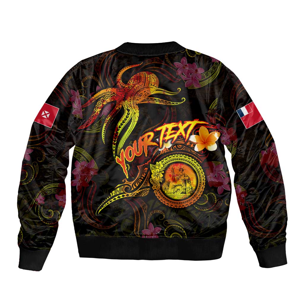 Wallis and Futuna Sleeve Zip Bomber Jacket Octopus Plumeria Polynesian Tattoo