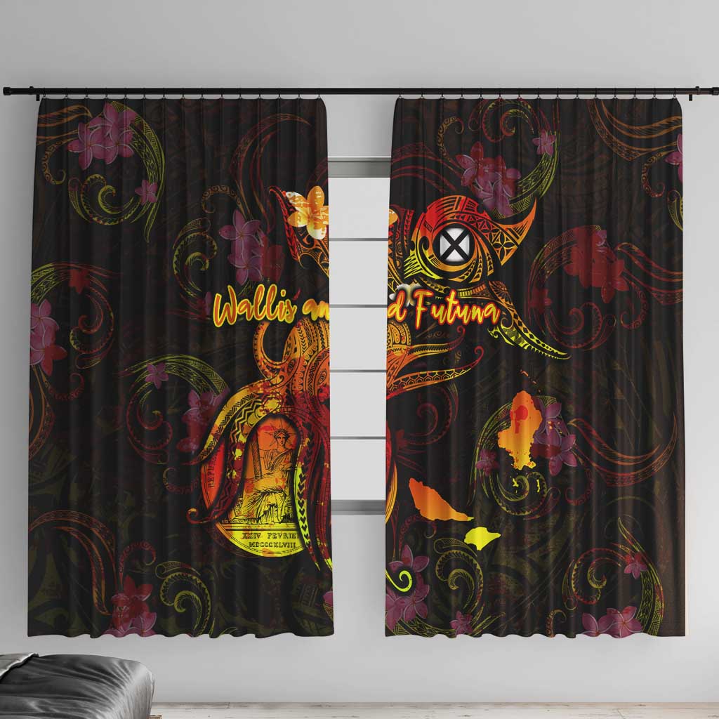 Wallis and Futuna Window Curtain Octopus Plumeria Polynesian Tattoo DT02 With Hooks Black - Polynesian Pride