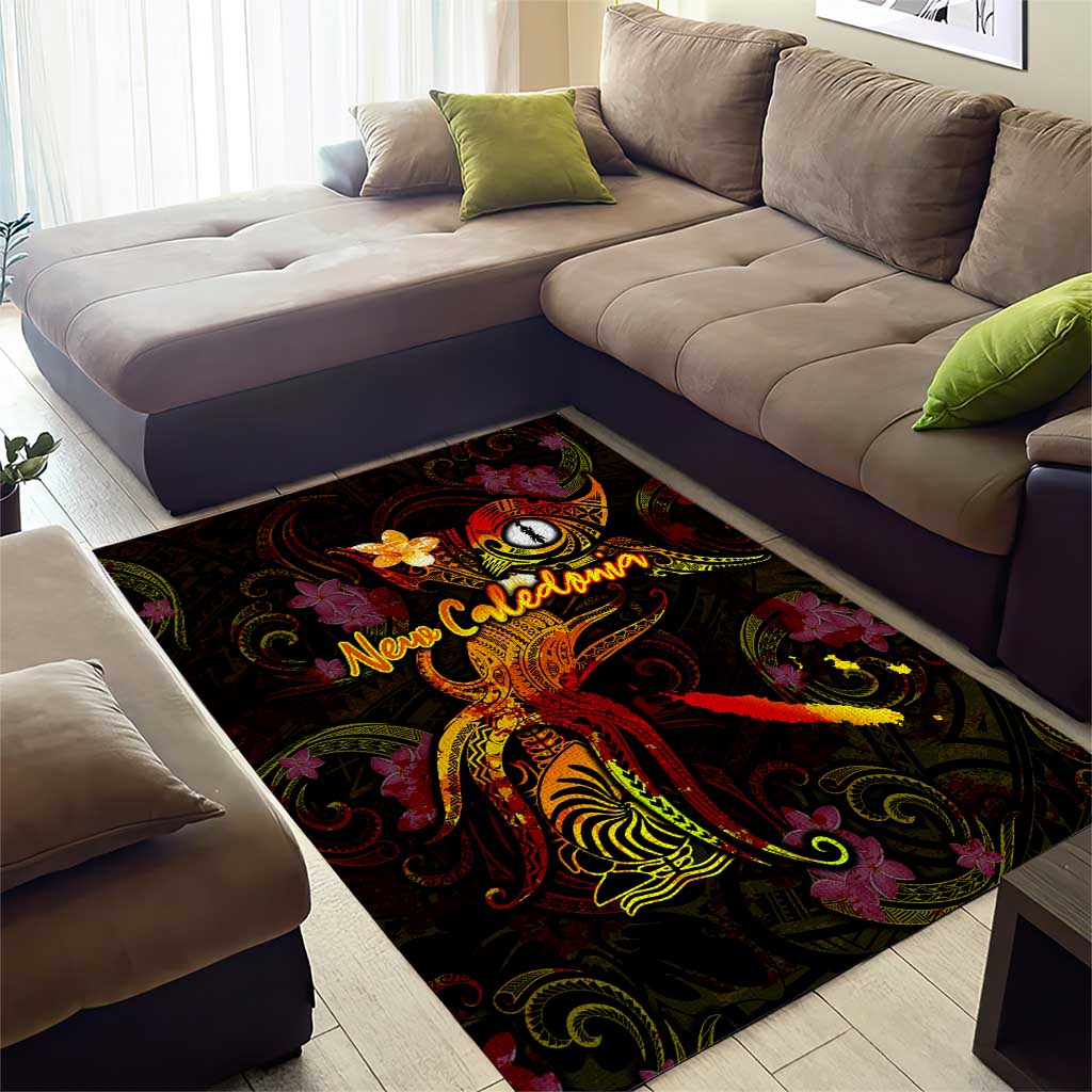 New Caledonia Area Rug Octopus Plumeria Polynesian Tattoo