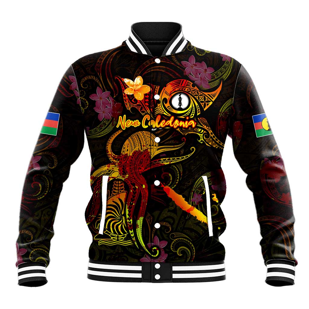 New Caledonia Baseball Jacket Octopus Plumeria Polynesian Tattoo DT02 Unisex Black - Polynesian Pride