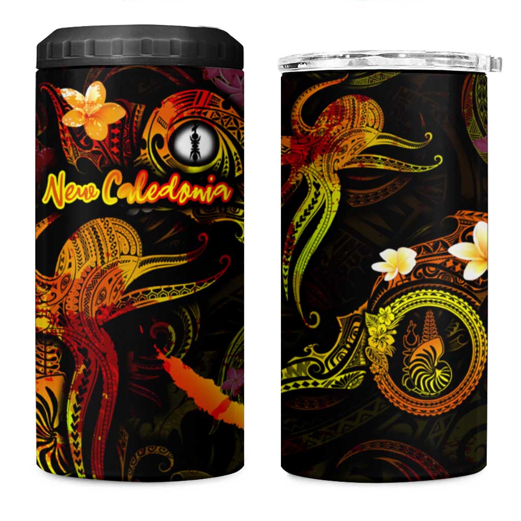 New Caledonia 4 in 1 Can Cooler Tumbler Octopus Plumeria Polynesian Tattoo DT02 One Size: 16 oz Black - Polynesian Pride