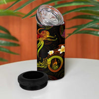 New Caledonia 4 in 1 Can Cooler Tumbler Octopus Plumeria Polynesian Tattoo