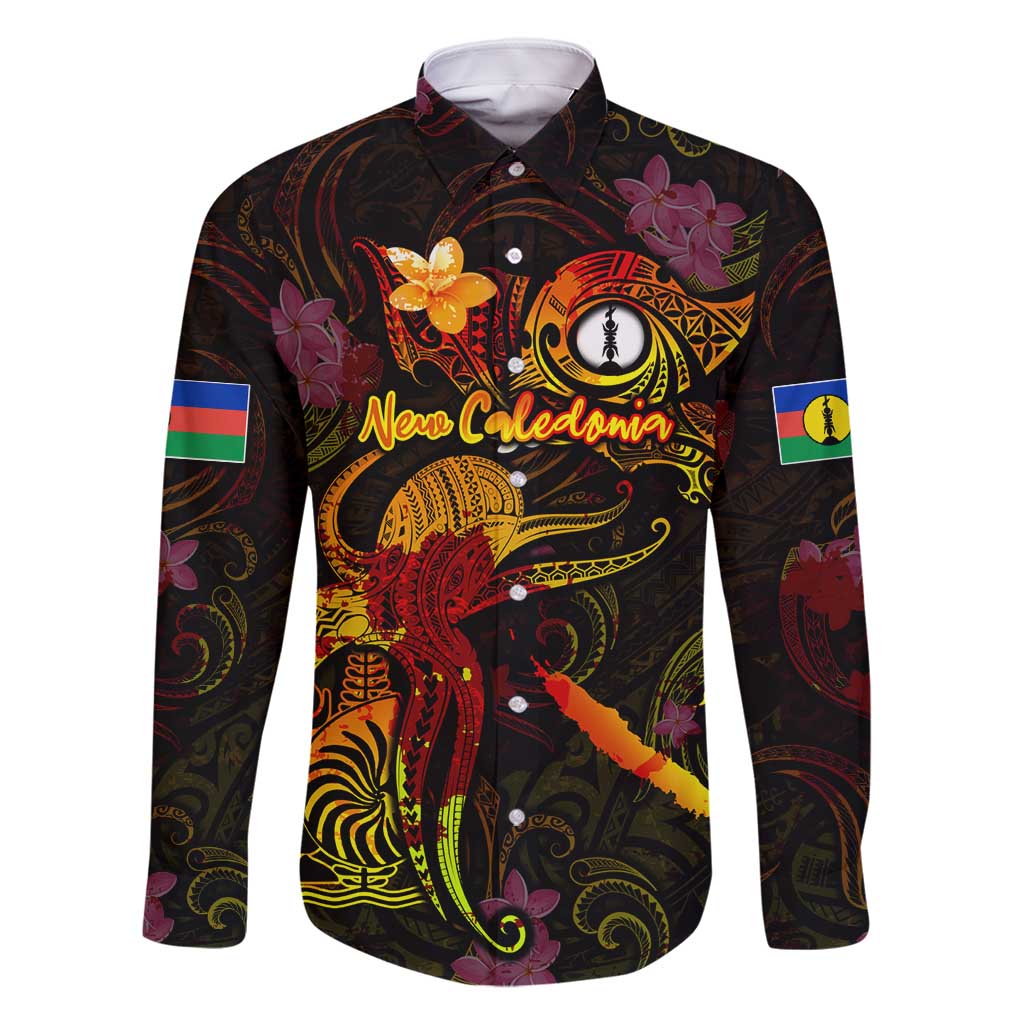 New Caledonia Family Matching Long Sleeve Bodycon Dress and Hawaiian Shirt Octopus Plumeria Polynesian Tattoo