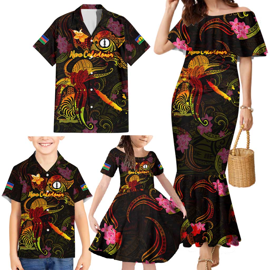 New Caledonia Family Matching Mermaid Dress and Hawaiian Shirt Octopus Plumeria Polynesian Tattoo
