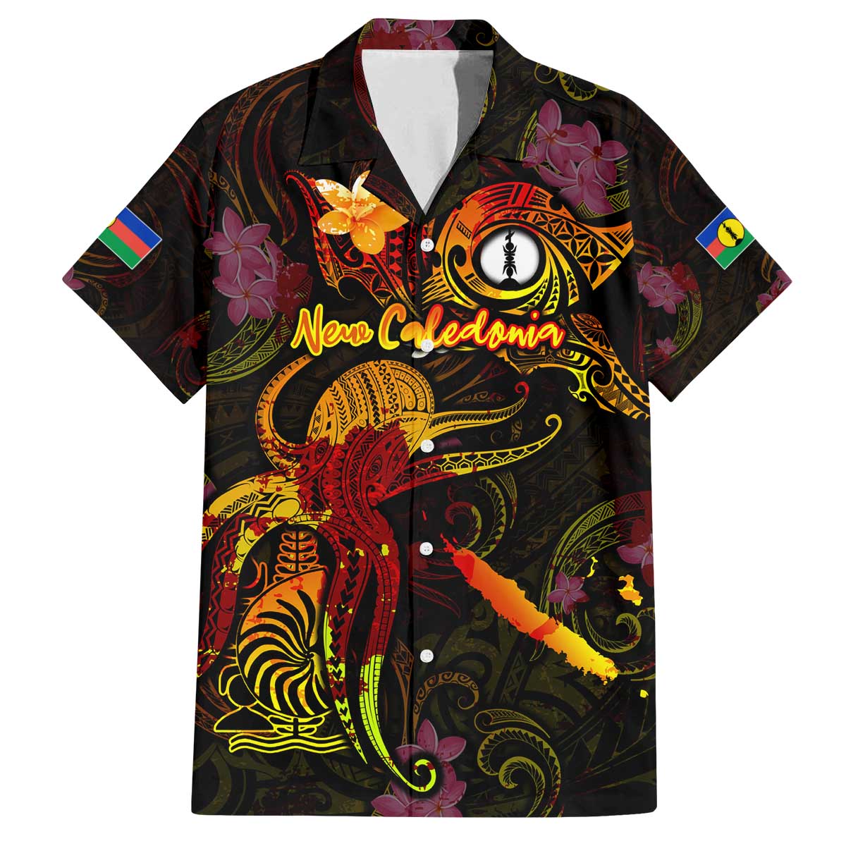 New Caledonia Family Matching Off The Shoulder Long Sleeve Dress and Hawaiian Shirt Octopus Plumeria Polynesian Tattoo