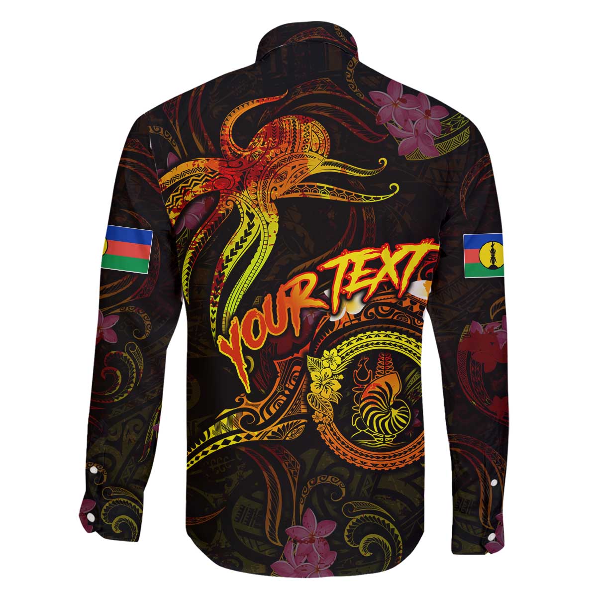 New Caledonia Family Matching Off The Shoulder Long Sleeve Dress and Hawaiian Shirt Octopus Plumeria Polynesian Tattoo