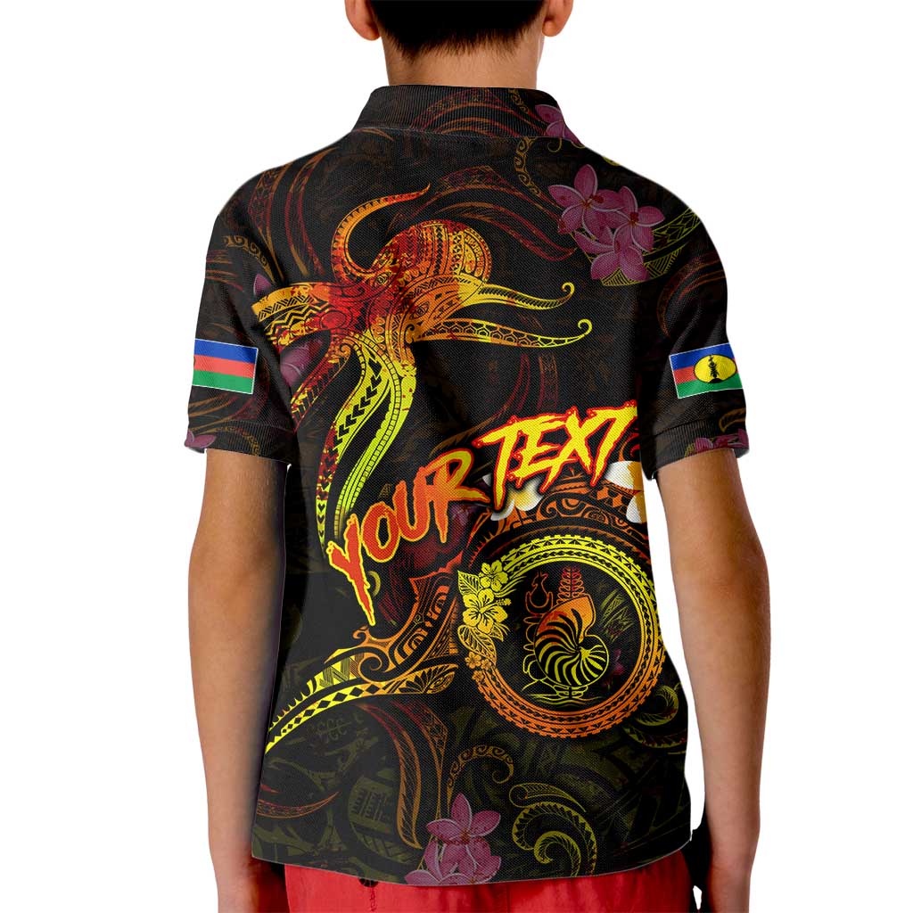 New Caledonia Kid Polo Shirt Octopus Plumeria Polynesian Tattoo